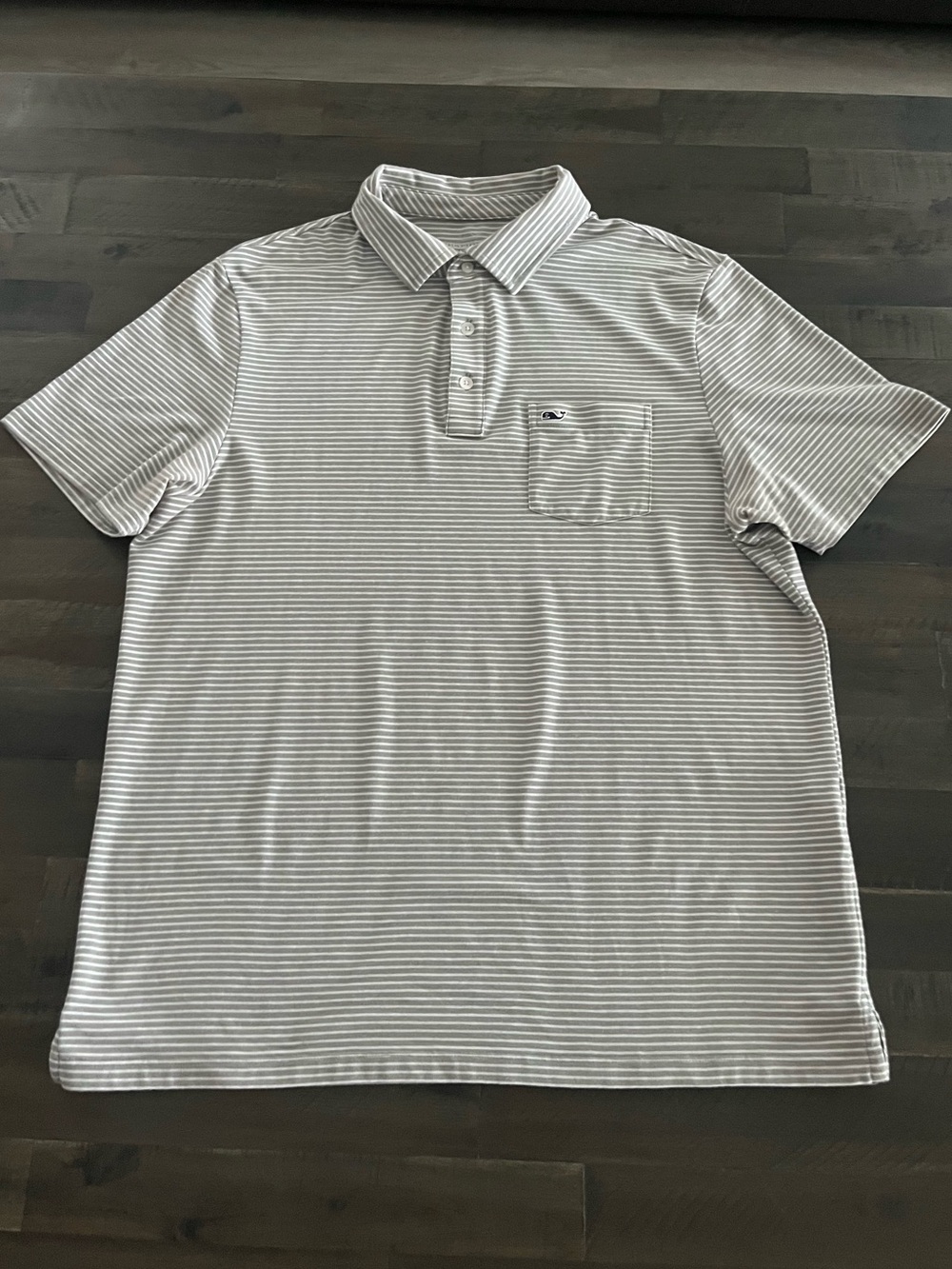 Vineyard Vines Edgar Town Polo Shirt Gray Stripe Short Sleeve